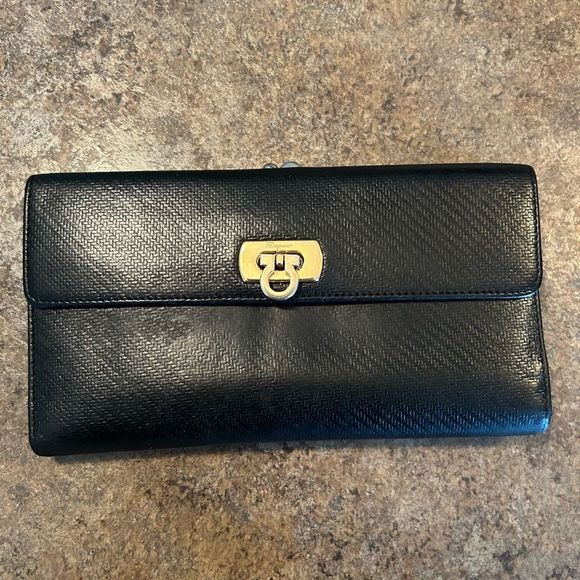 Salvatore Ferragamo Handbags - Salvatore Ferragamo made in Italy Long Kisslock Wallet Black